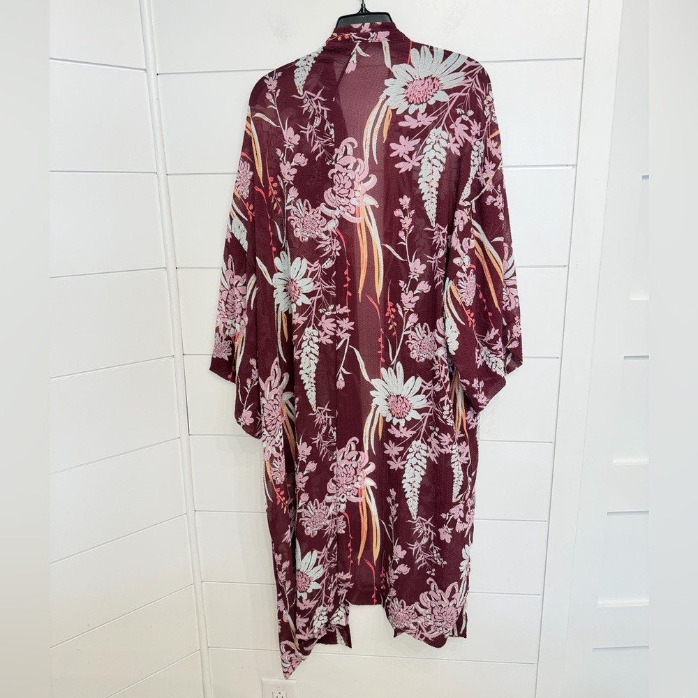 Free People Intimately if you say so burgundy pink floral kimono 23731 - Picture 5 of 12
